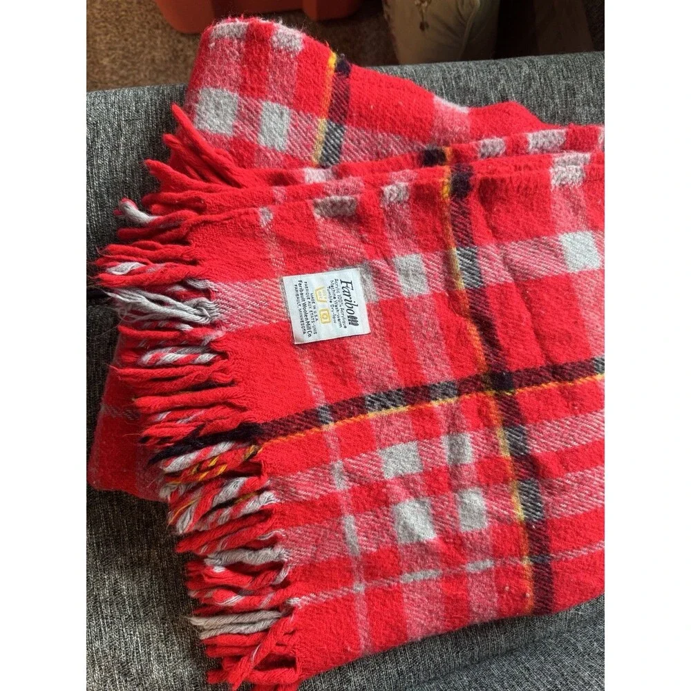 Faribo Plaid Sofa Throw Blanket w/ Fringe, Red Gray Black Yellow